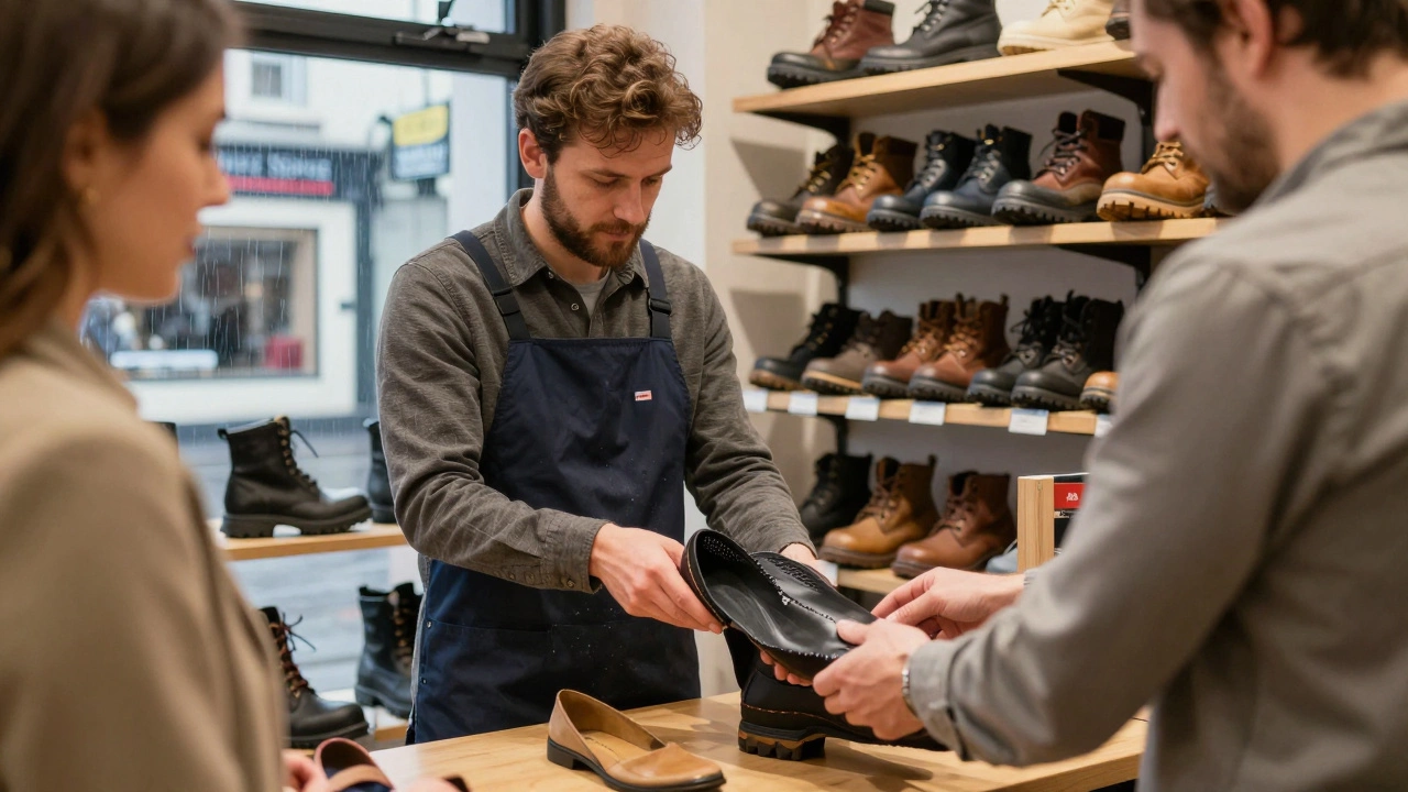 Customer getting fitted for work shoes at Galway shoe store