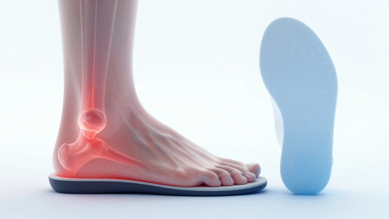 Medical visualization of foot strain and lack of arch support in a flat shoe