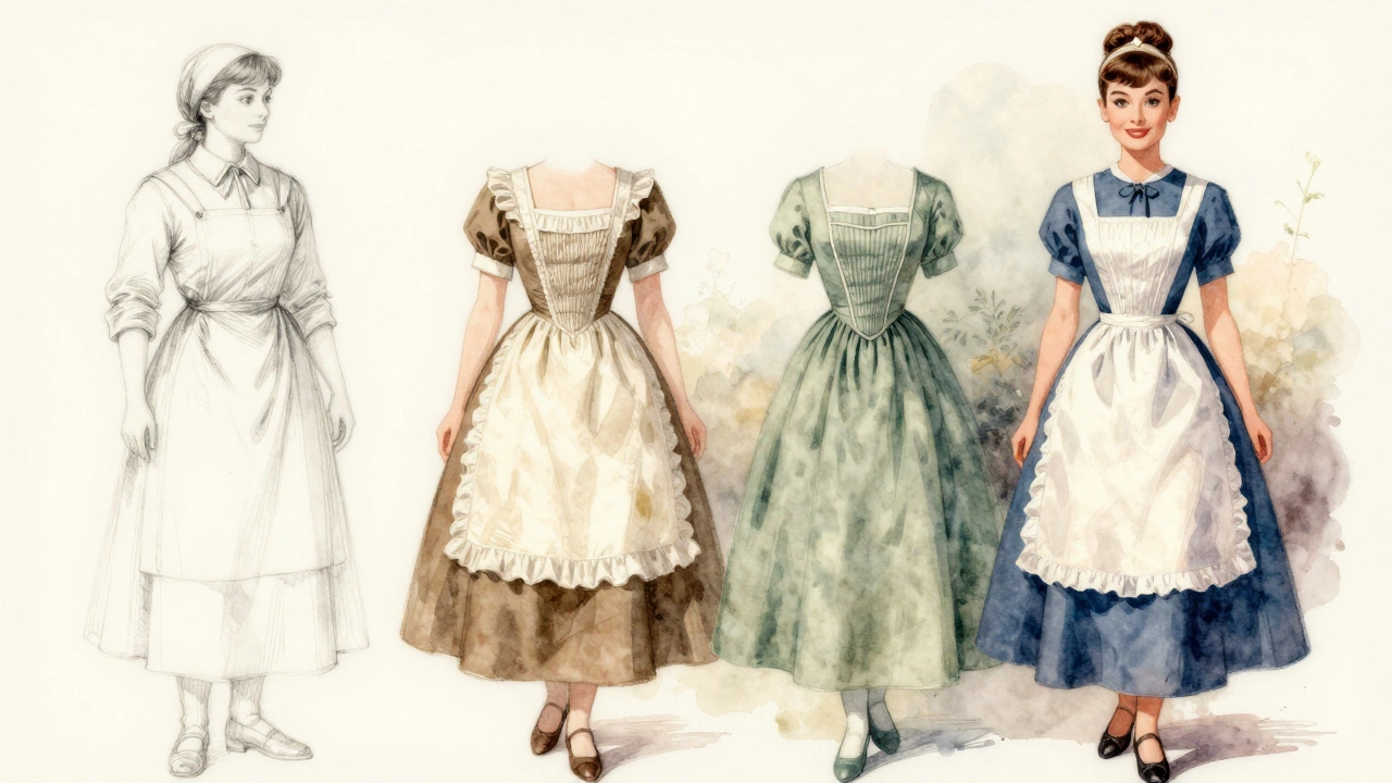 Vintage illustration showing history of the milkmaid dress style