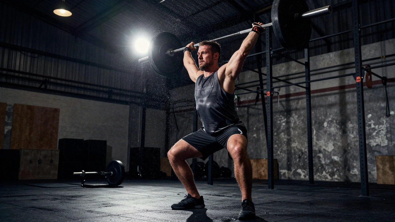 Athlete performing intense HIIT workout in a gritty gym