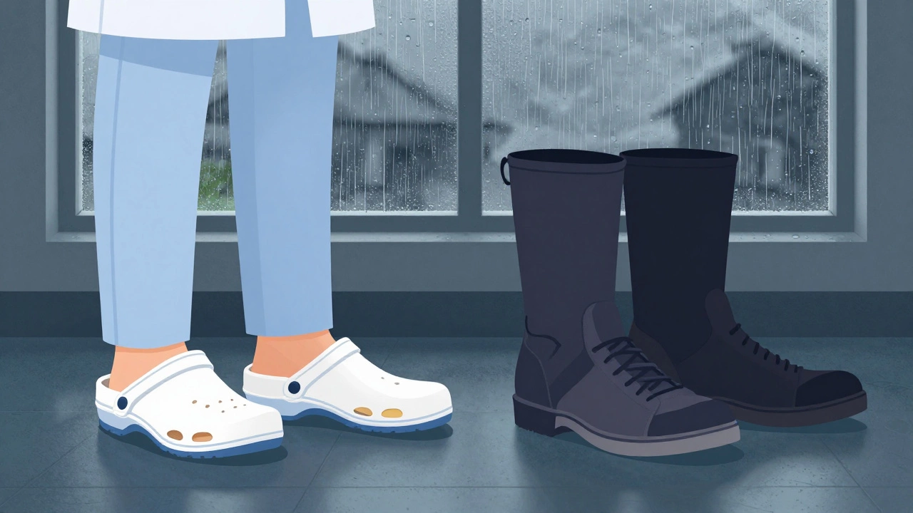Comparison of comfortable medical clogs versus heavy work boots