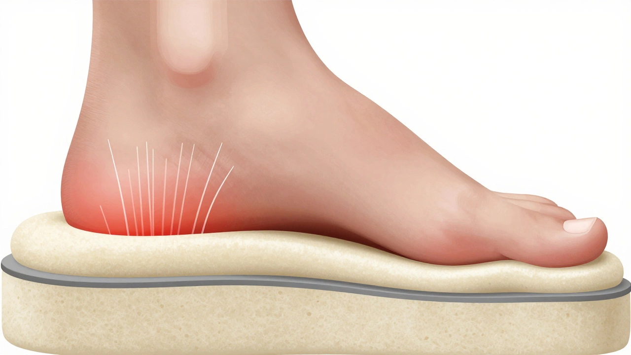 Cross-section diagram showing foot over-pronation in soft shoe sole