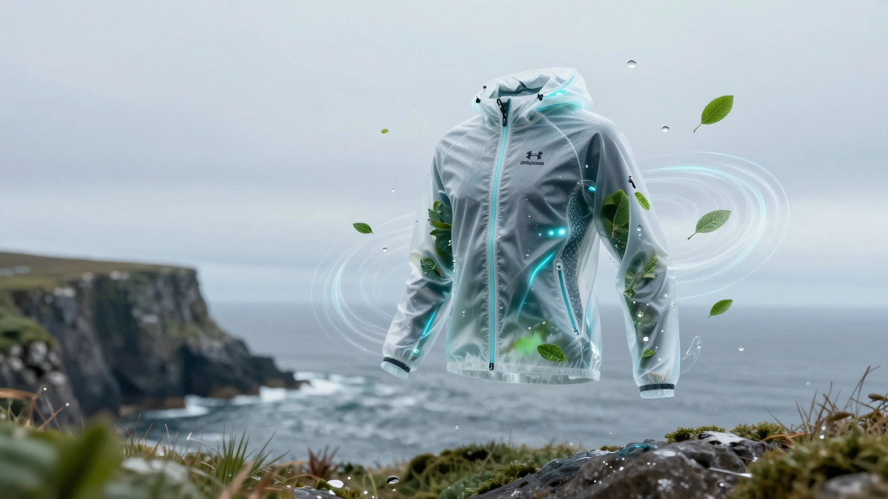 Futuristic sustainable sportswear jacket with smart fabric technology