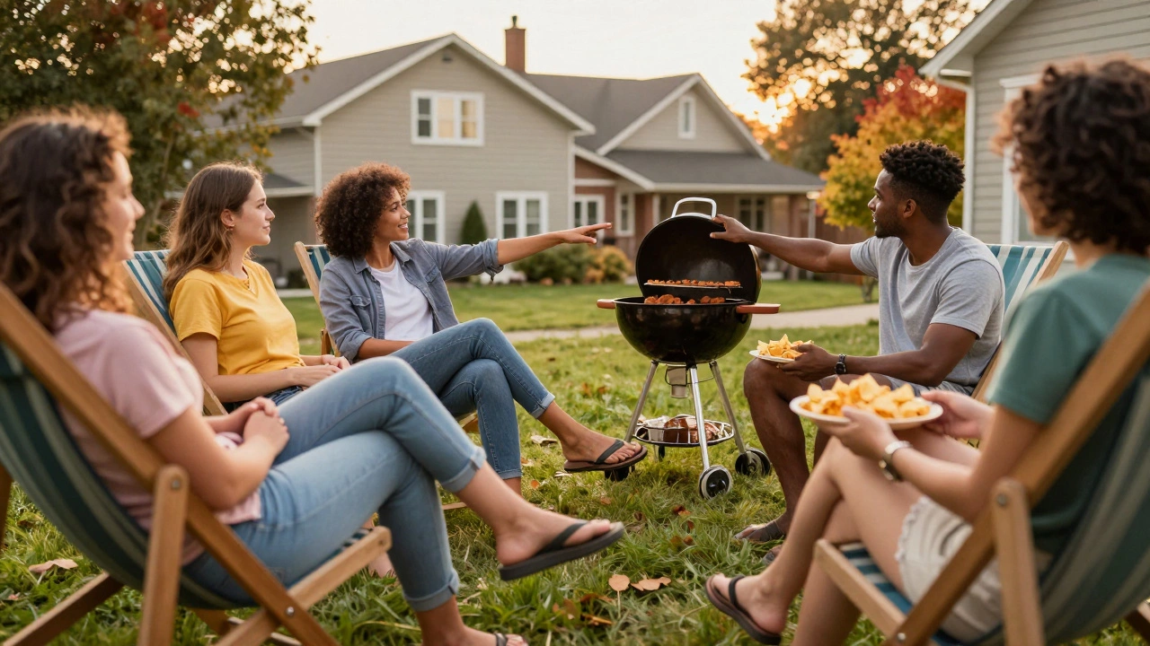 Friends wearing flip-flops at Canadian BBQ