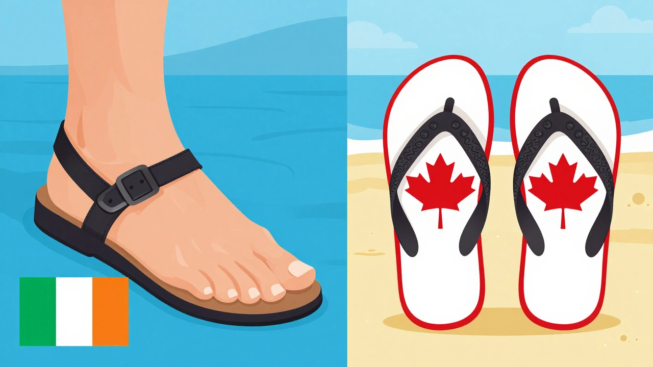 Visual comparison of thong vs flip-flop terminology