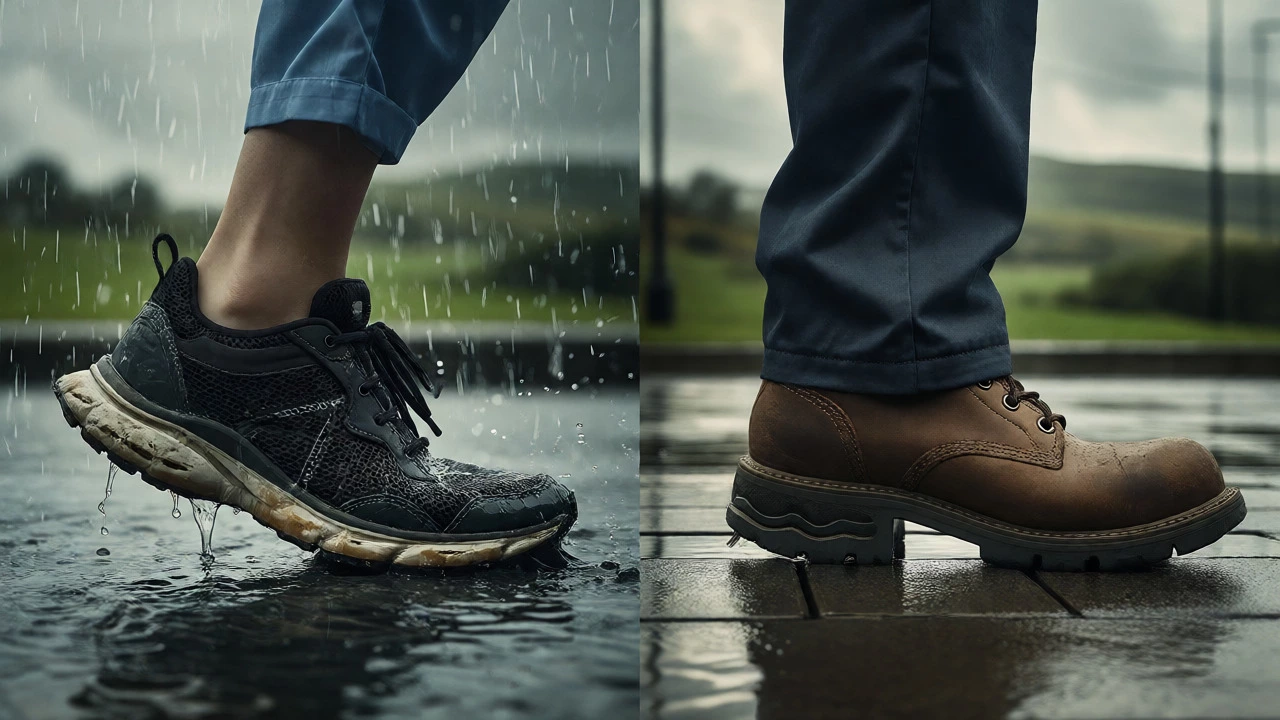 Comparison of wet sneaker vs dry work boot